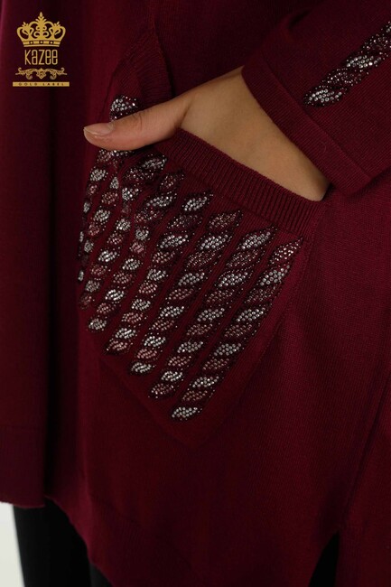 Women's Knitwear Sleeves Stone Detailed Purple - 30591 | KAZEE - Thumbnail