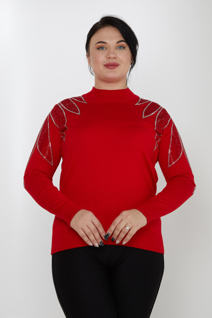 Women's Knitwear Sleeves Stone Detailed Red - 31601 | KAZEE - Thumbnail