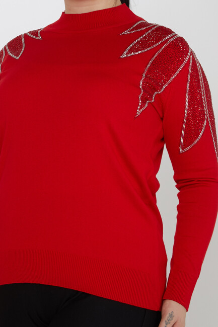 Women's Knitwear Sleeves Stone Detailed Red - 31601 | KAZEE - Thumbnail