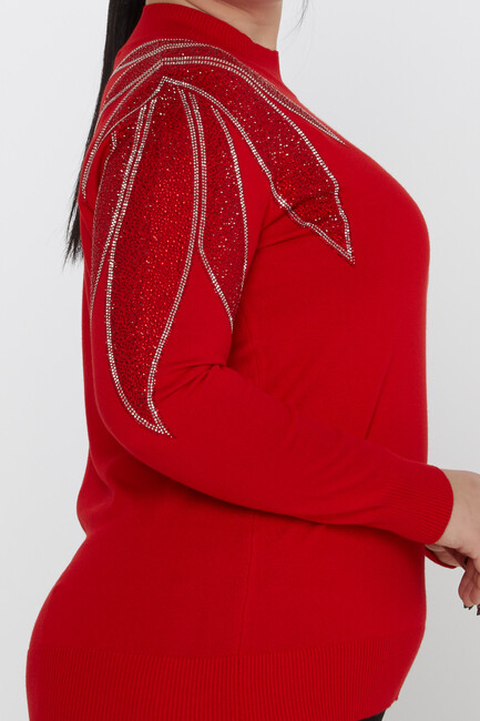 Women's Knitwear Sleeves Stone Detailed Red - 31601 | KAZEE - Thumbnail