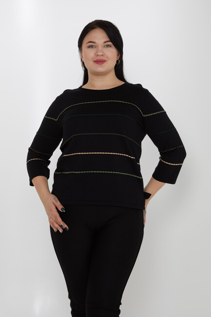 Women's Knitwear Slit Detailed Crew Neck Black-Khaki - 31392 | KAZEE - Thumbnail