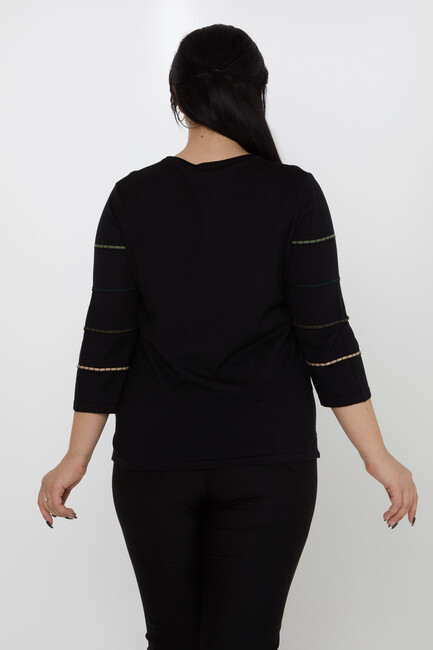 Women's Knitwear Slit Detailed Crew Neck Black-Khaki - 31392 | KAZEE - Thumbnail