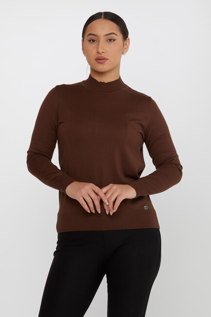 Women's Knitwear Stand Collar Basic Brown - 30613 | KAZEE - Thumbnail