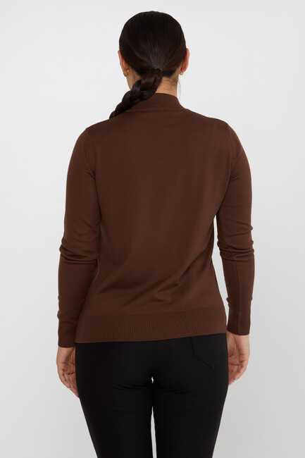 Women's Knitwear Stand Collar Basic Brown - 30613 | KAZEE - Thumbnail