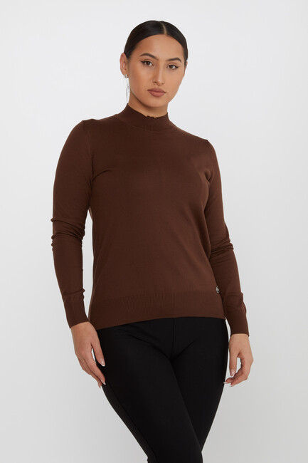 Women's Knitwear Stand Collar Basic Brown - 30613 | KAZEE - Thumbnail