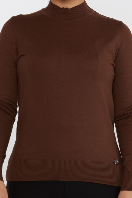 Women's Knitwear Stand Collar Basic Brown - 30613 | KAZEE - Thumbnail