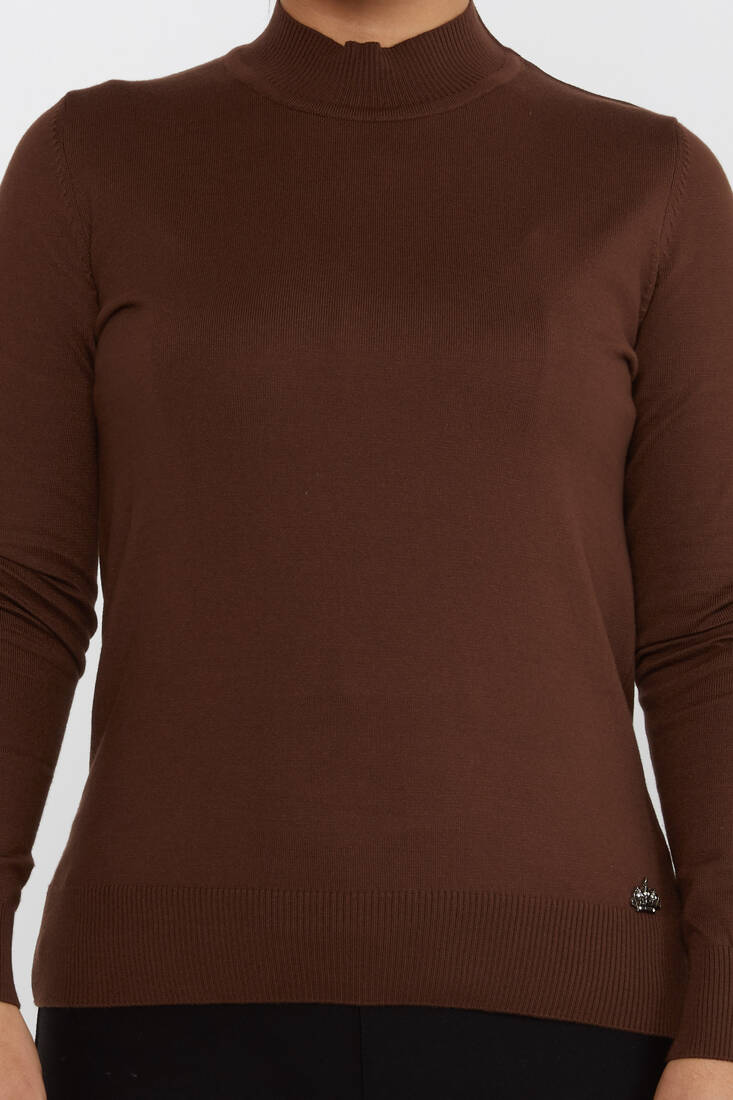 Women's Knitwear Stand Collar Basic Brown - 30613 | KAZEE