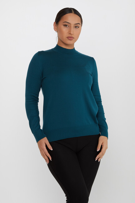 Women's Knitwear Stand Collar Basic Petrol - 30613 | KAZEE - Thumbnail