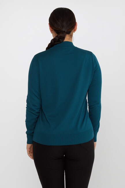 Women's Knitwear Stand Collar Basic Petrol - 30613 | KAZEE - Thumbnail