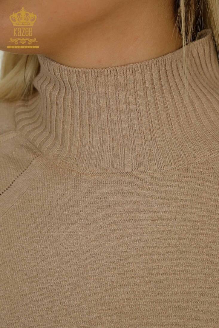 Women's Knitwear Stand Collar Beige - 30757 | KAZEE