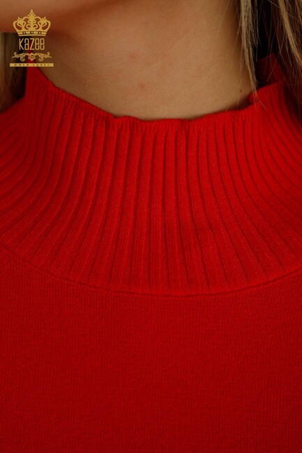 Women's Knitwear Stand Collar Red - 30757 | KAZEE - Thumbnail