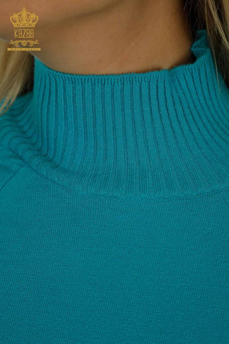 Women's Knitwear Stand Collar Turquoise - 30757 | KAZEE