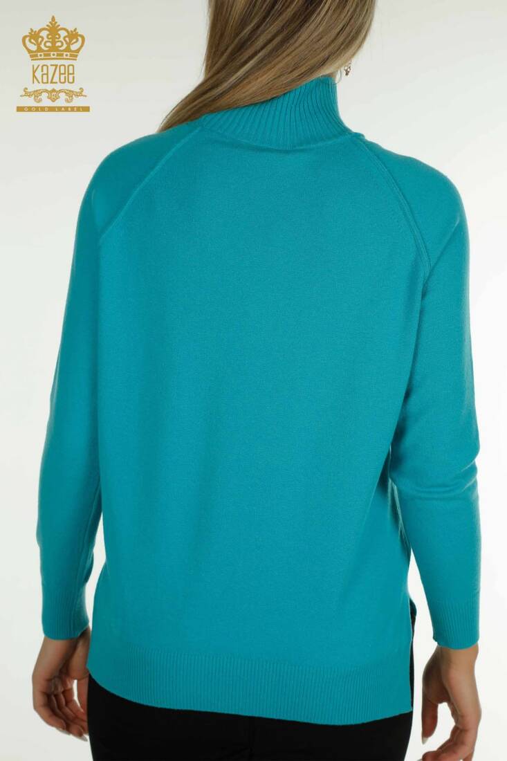 Women's Knitwear Stand Collar Turquoise - 30757 | KAZEE