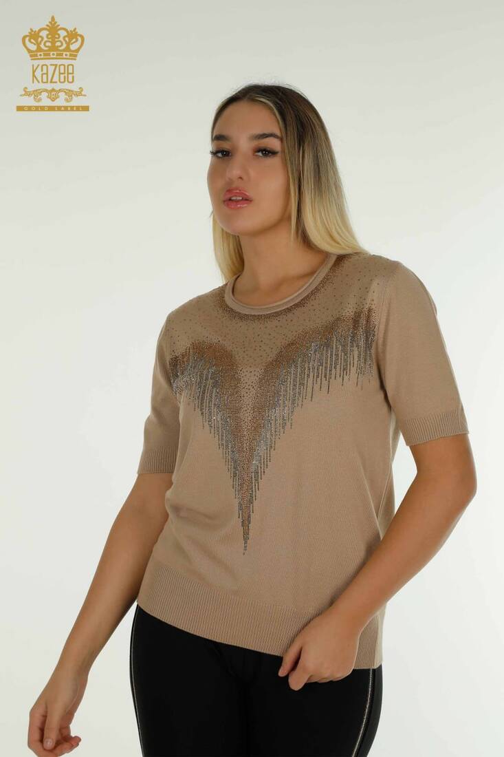 Women's Knitwear Stone Detailed Beige - 30330 | KAZEE