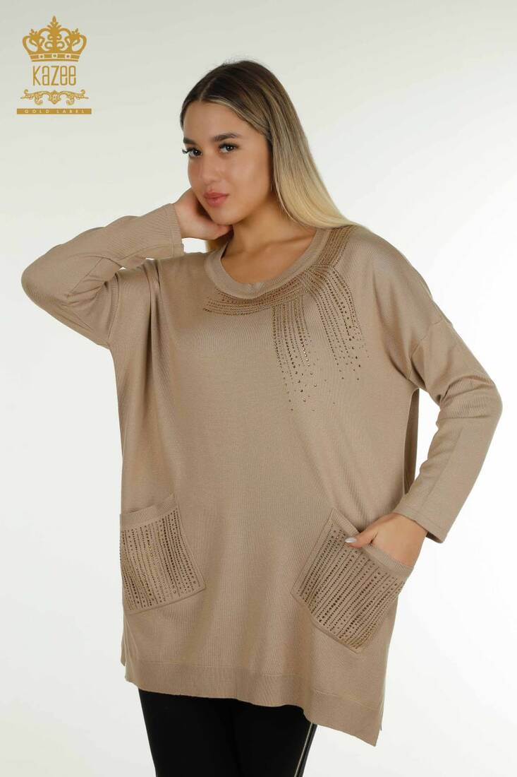 Women's Knitwear Stone Detailed Beige - 30623 | KAZEE