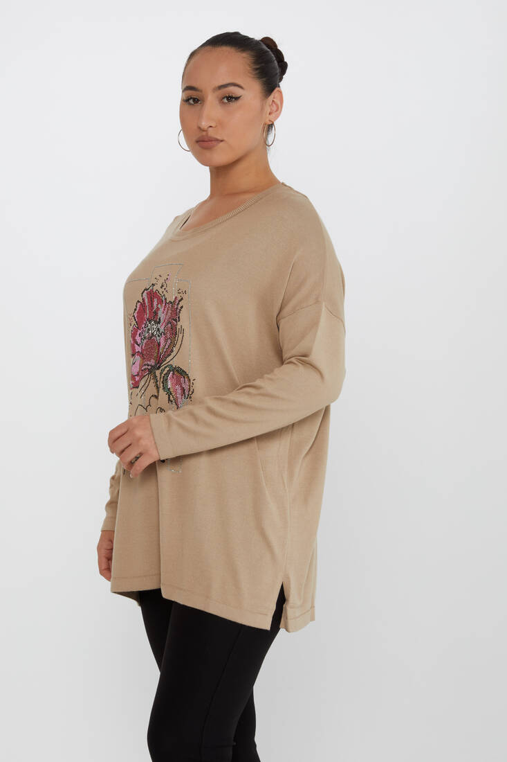 Women's Knitwear Stone Detailed Beige - 30648 | KAZEE