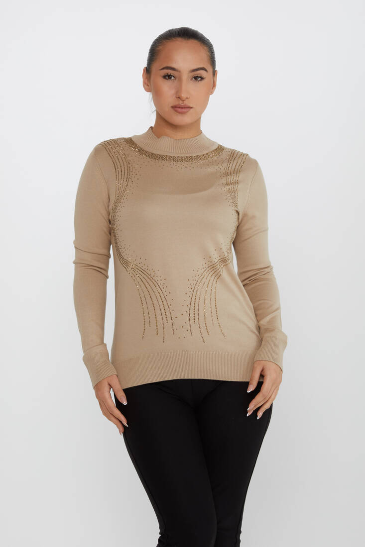 Women's Knitwear Stone Detailed Beige - 30690 | KAZEE