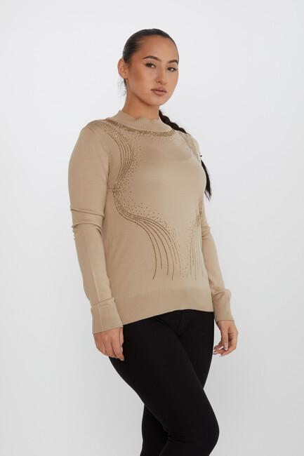 Women's Knitwear Stone Detailed Beige - 30690 | KAZEE - Thumbnail