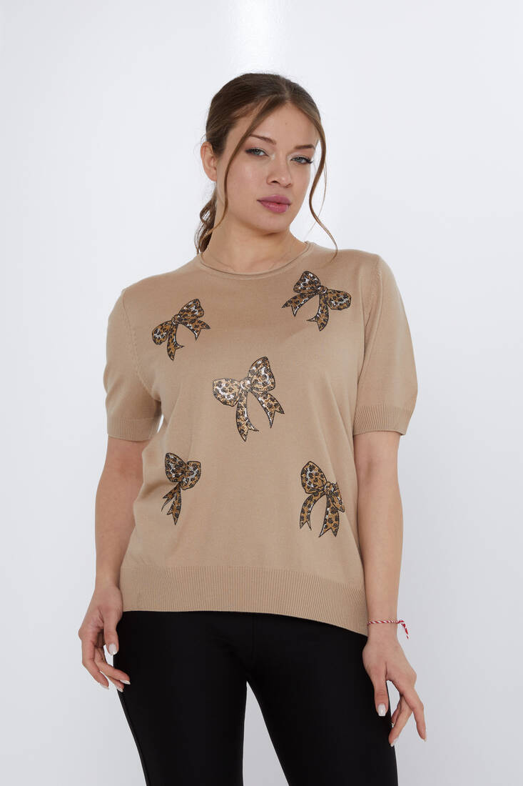 Women's Knitwear Stone Detailed Beige - 31577 | KAZEE