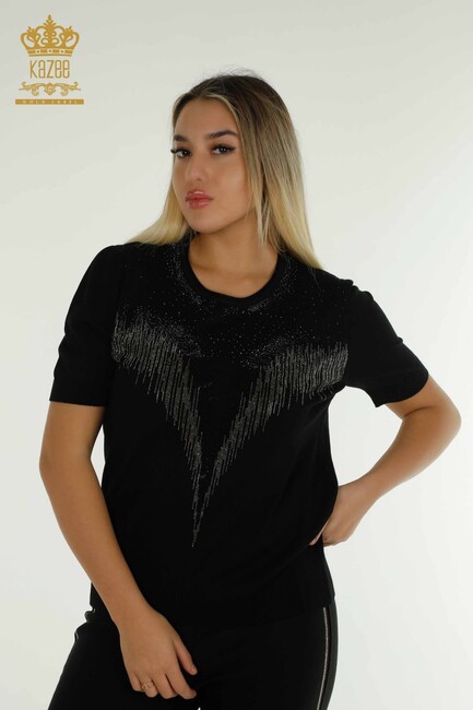 Women's Knitwear Stone Detailed Black - 30330 | KAZEE - Thumbnail