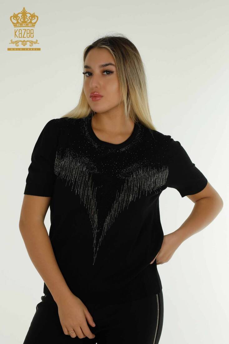 Women's Knitwear Stone Detailed Black - 30330 | KAZEE