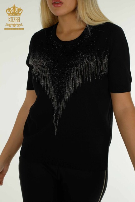 Women's Knitwear Stone Detailed Black - 30330 | KAZEE - Thumbnail