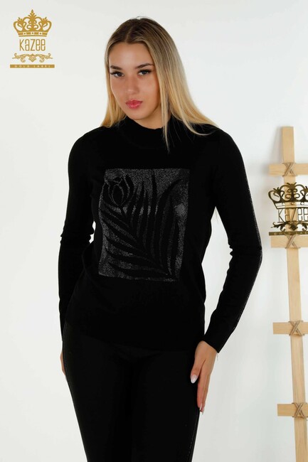 Women's Knitwear Stone Detailed Black - 30448 | KAZEE - Thumbnail