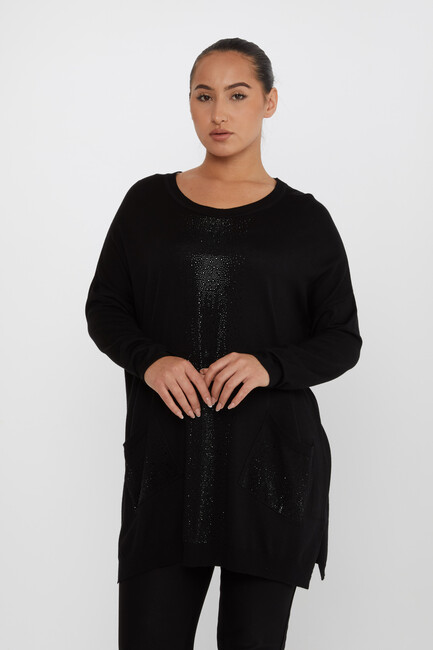 Women's Knitwear Stone Detailed Black - 30602 | KAZEE - Thumbnail