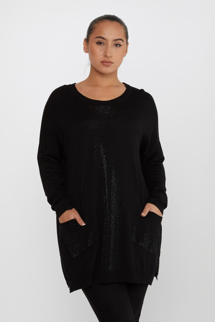 Women's Knitwear Stone Detailed Black - 30602 | KAZEE - Thumbnail