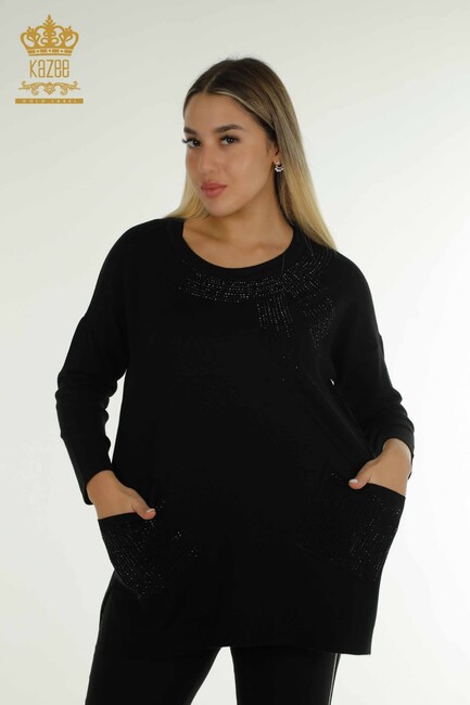 Women's Knitwear Stone Detailed Black - 30623 | KAZEE - Thumbnail