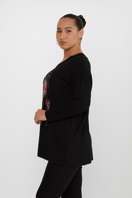 Women's Knitwear Stone Detailed Black - 30648 | KAZEE - Thumbnail