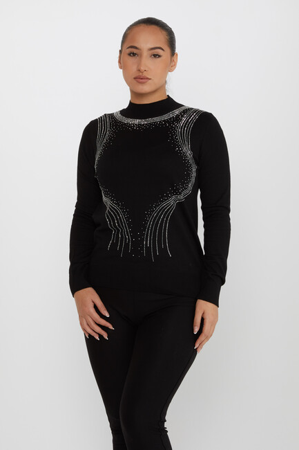 Women's Knitwear Stone Detailed Black - 30690 | KAZEE - Thumbnail