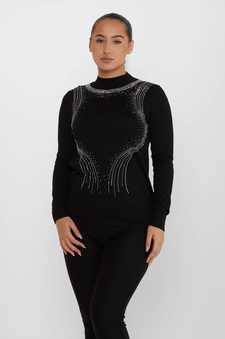 Women's Knitwear Stone Detailed Black - 30690 | KAZEE