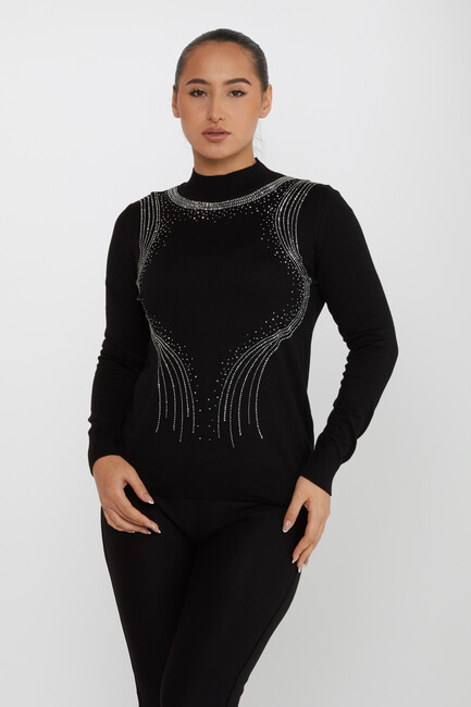 Women's Knitwear Stone Detailed Black - 30690 | KAZEE - Thumbnail