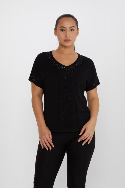 Women's Knitwear Stone Detailed Black - 30761 | KAZEE - Thumbnail