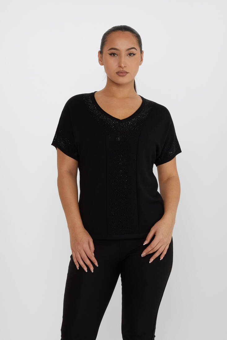 Women's Knitwear Stone Detailed Black - 30761 | KAZEE