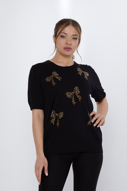 Women's Knitwear Stone Detailed Black - 31577 | KAZEE - Thumbnail