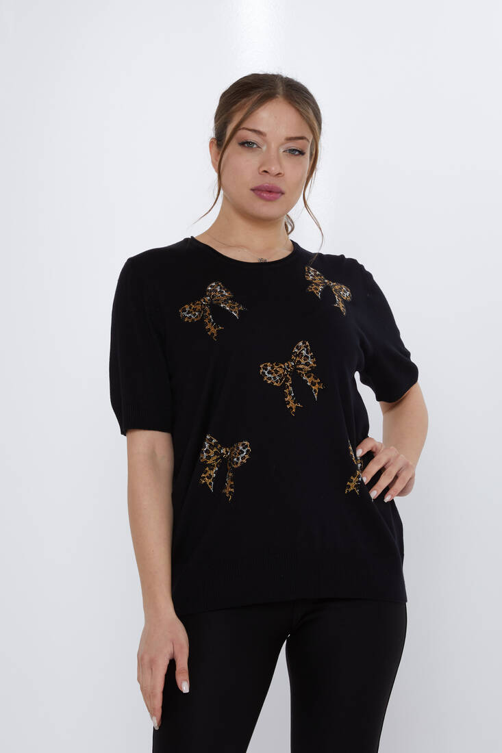 Women's Knitwear Stone Detailed Black - 31577 | KAZEE