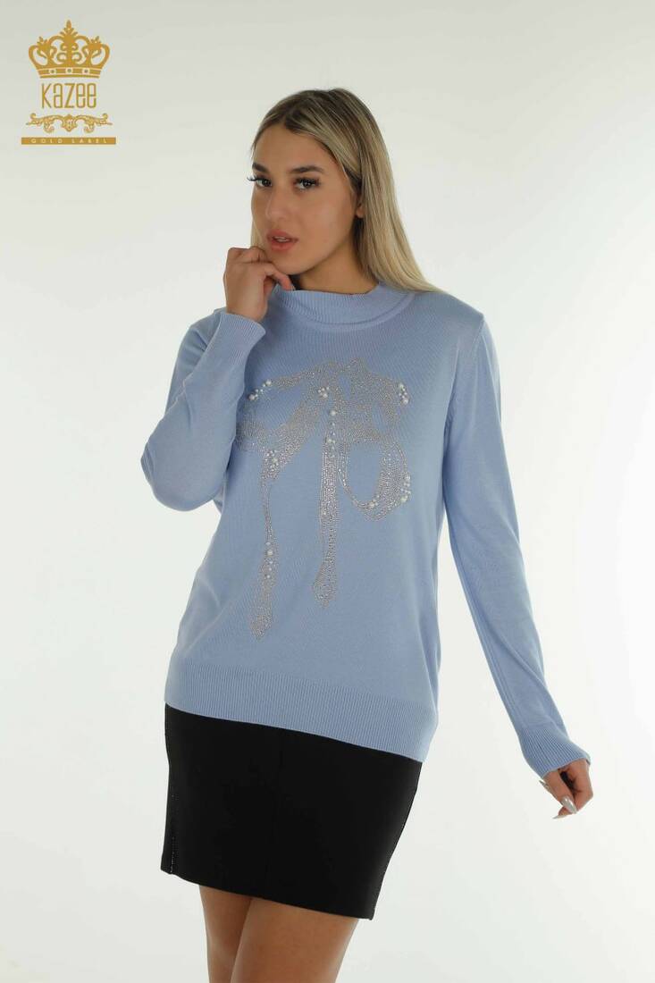 Women's Knitwear Stone Detailed Blue - 30672 | KAZEE