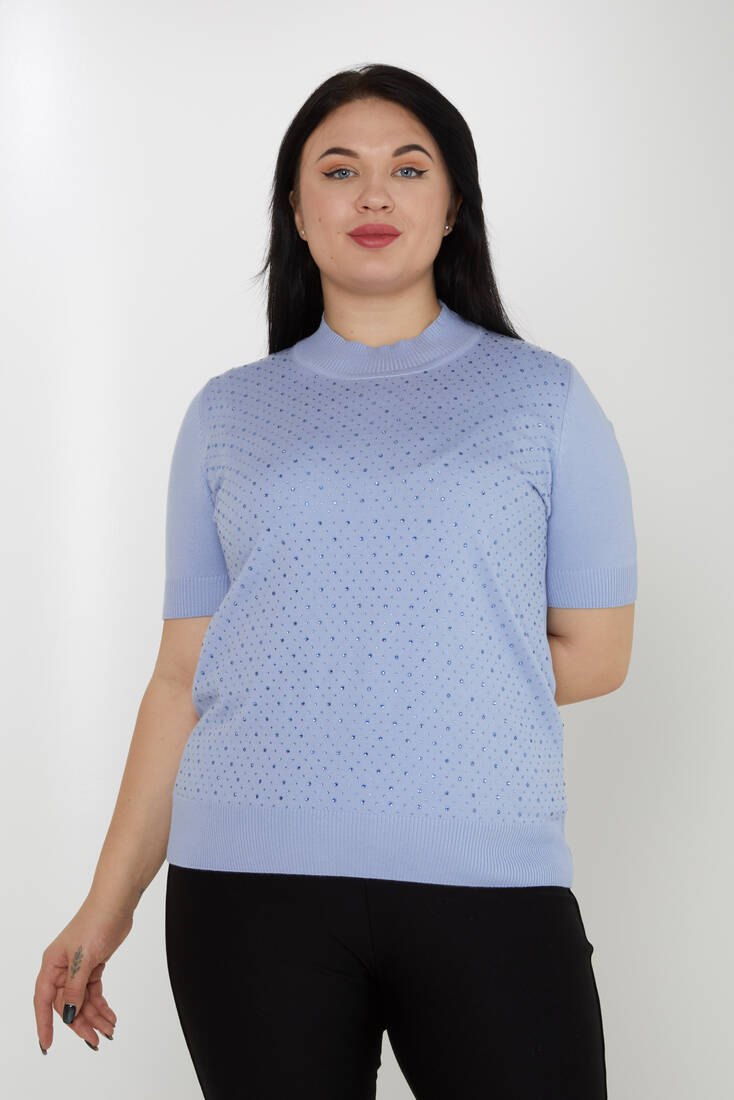 Women's Knitwear Stone Detailed American Model Blue - 31864 | KAZEE