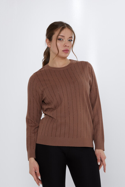 Women's Knitwear Stone Detailed Brown - 31110 | KAZEE - Thumbnail