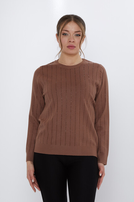 Women's Knitwear Stone Detailed Brown - 31110 | KAZEE - Thumbnail