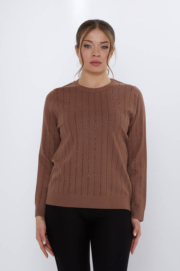 Women's Knitwear Stone Detailed Brown - 31110 | KAZEE