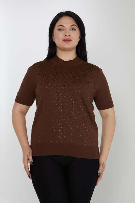 Women's Knitwear Stone Detailed American Model Brown - 31864 | KAZEE - Thumbnail