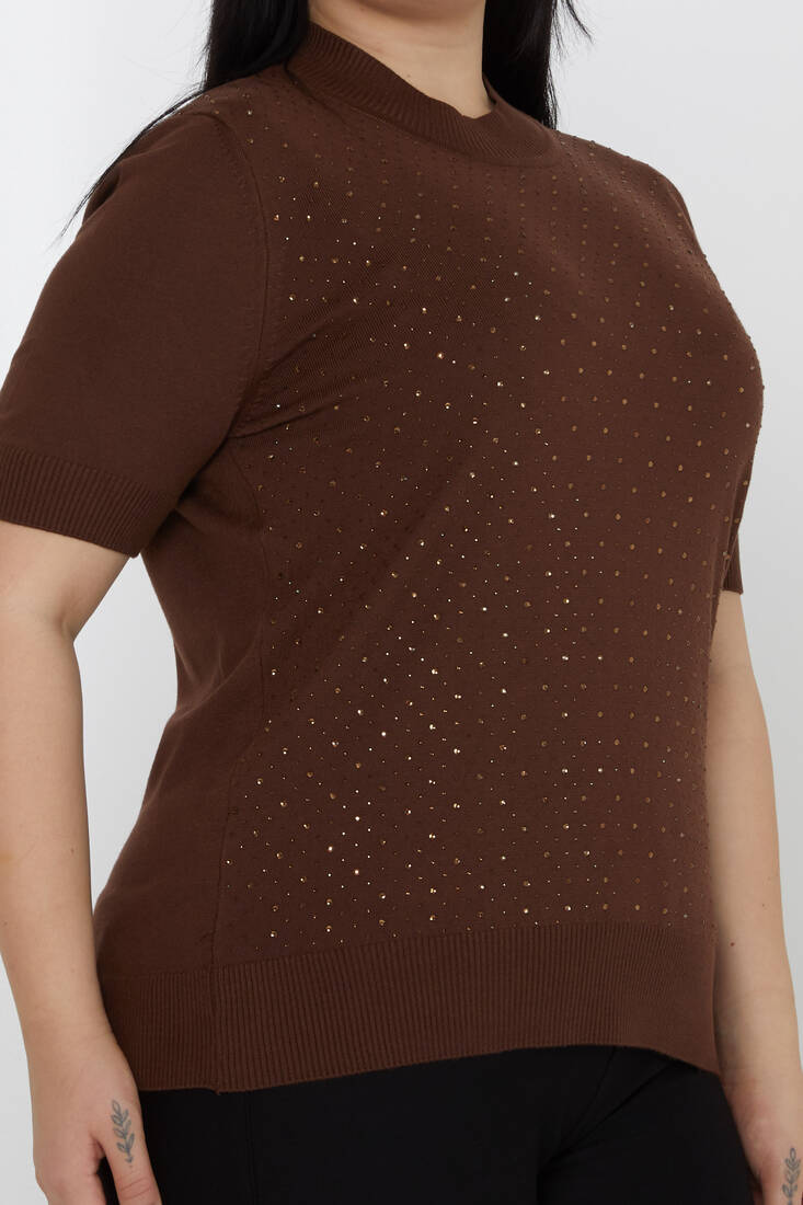 Women's Knitwear Stone Detailed American Model Brown - 31864 | KAZEE