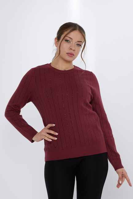 Women's Knitwear Stone Detailed Claret Red - 31110 | KAZEE - Thumbnail