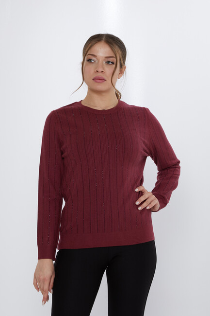 Women's Knitwear Stone Detailed Claret Red - 31110 | KAZEE - Thumbnail