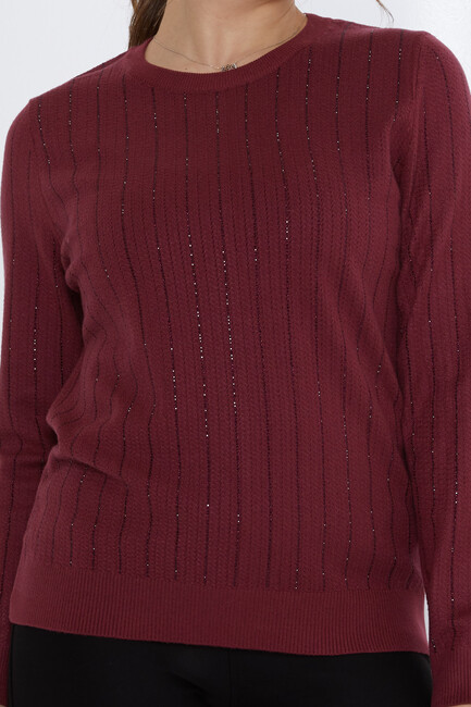 Women's Knitwear Stone Detailed Claret Red - 31110 | KAZEE - Thumbnail