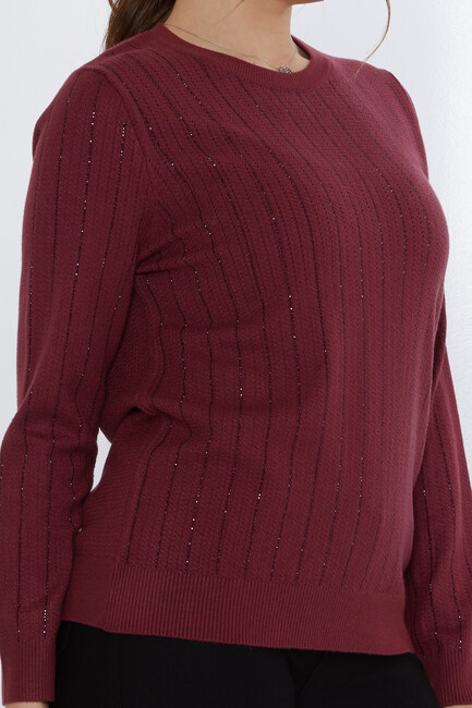 Women's Knitwear Stone Detailed Claret Red - 31110 | KAZEE - Thumbnail