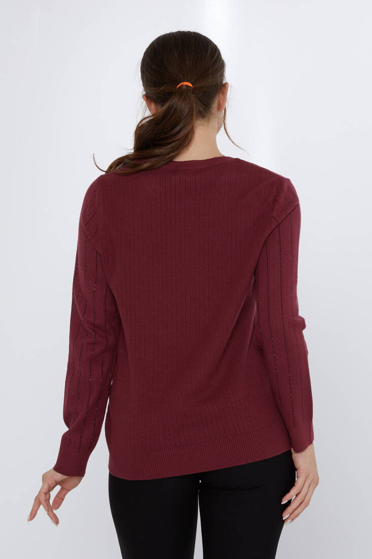 Women's Knitwear Stone Detailed Claret Red - 31110 | KAZEE